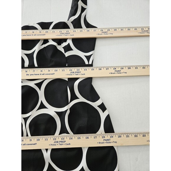 London Times Sheath Dress Size 8 Black & White Geometric circles Faux Belt - Picture 5 of 8